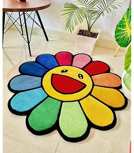 Amazon.com: DIKFENS 48Inch Takashi Murakami Happy Face Rug